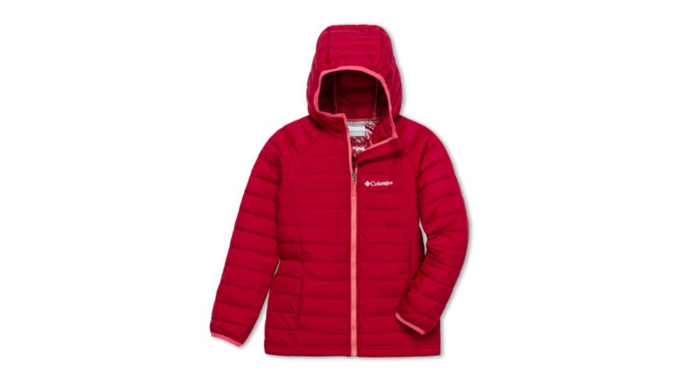 Columbia Powder Lite Girls Hooded Jacket - Girls, Pomegranate, Medium, 1802933623-M