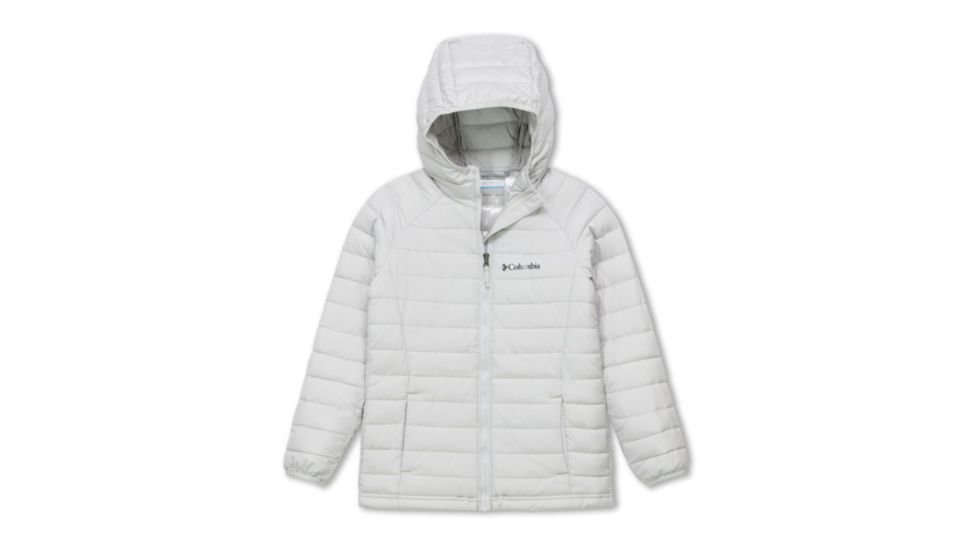 Columbia Powder Lite Girls Hooded Jacket - Girls, Silver Grey, Small, 1802933082-S