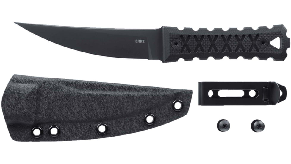 Columbia River Knife &amp; Tool HZ4, Fixed Blade Knife, 4.76" Trailing Point Blade, SK-5 Blade Steel, 8.88" Overall Length, Titanium Nitride Finish, Black, Black G10 Grips, Includes Sheath, 2924