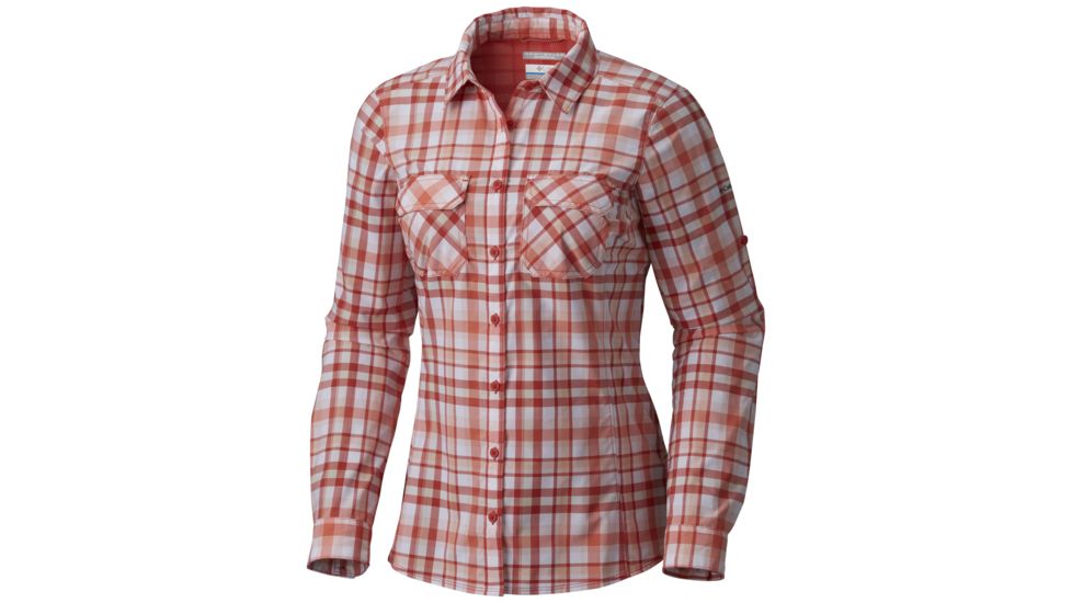 Columbia Saturday Trail Plaid Long Sleeve Shirt - Women's-Coral Plaid-Medium