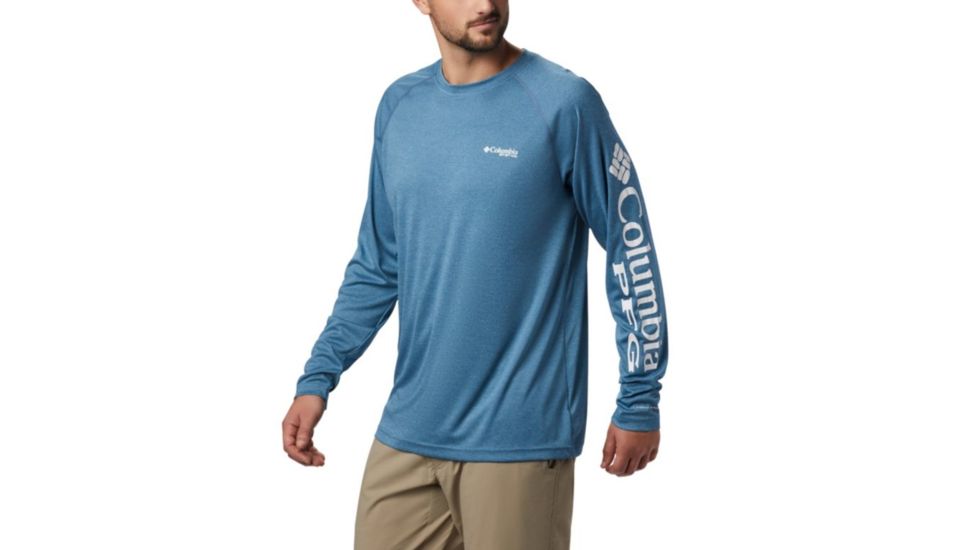 Columbia Terminal Tackle Heather LS Shirt - Mens, Dark Turquoise Heather, White Logo, Small, 1709421435-S