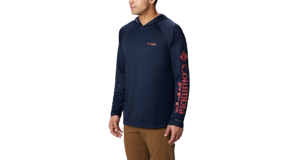 Columbia Terminal Tackle Hoodie - Men's, Coll Navy, Sunset Red Logo, 5XL, Tall, 153617-465-5XT