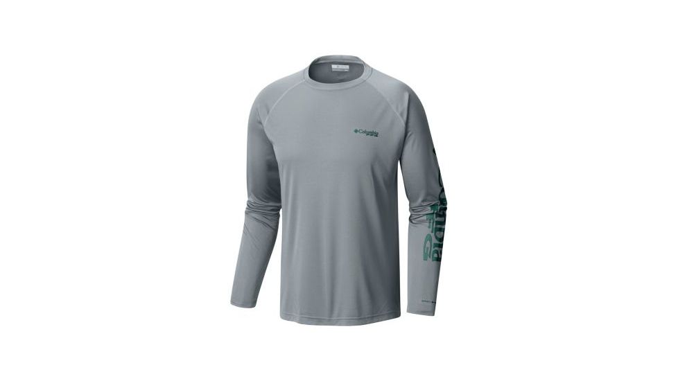 Columbia Terminal Tackle Long Sleeve Shirt - Men's, Cool Grey/Thyme Green Logo, Large, 1388261026-L