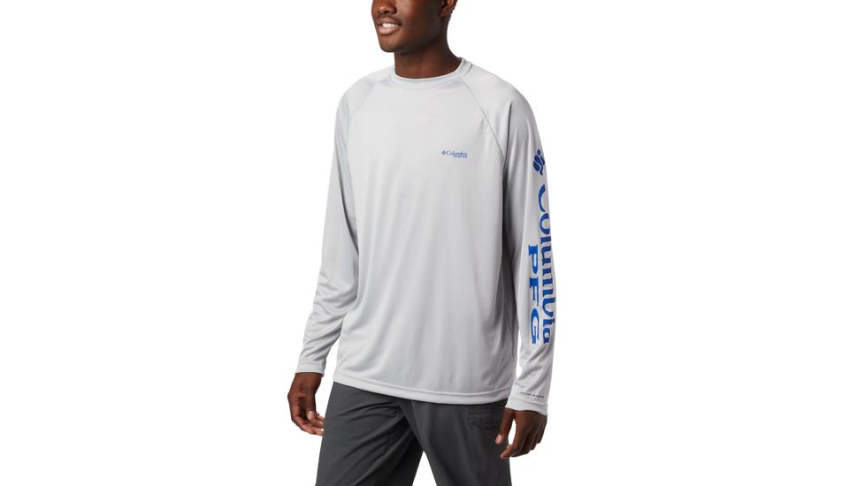 Columbia Terminal Tackle Long Sleeve Shirt - Men's, Cool Grey/Vivid Blue Logo, 2XL, 1388261028-028-XXL