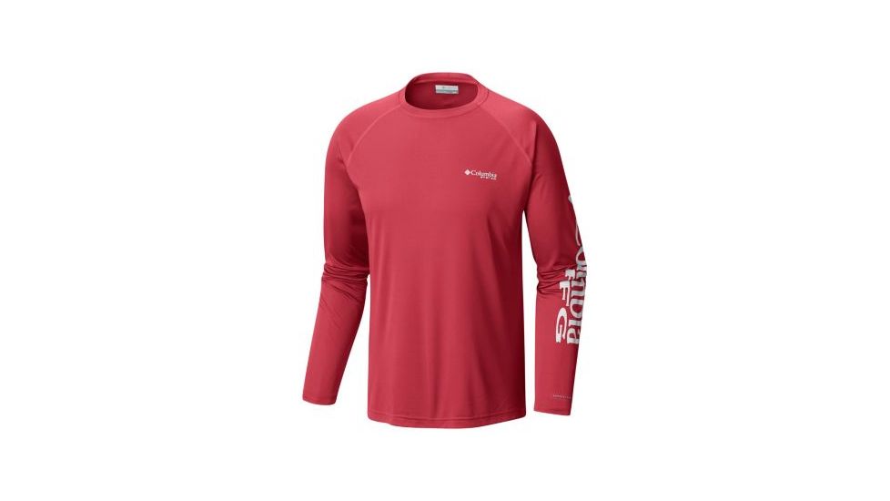 Columbia Terminal Tackle Long Sleeve Shirt - Men's, Sunset Red, White Logo, Extra Large, Tall, 138826-683-XLT
