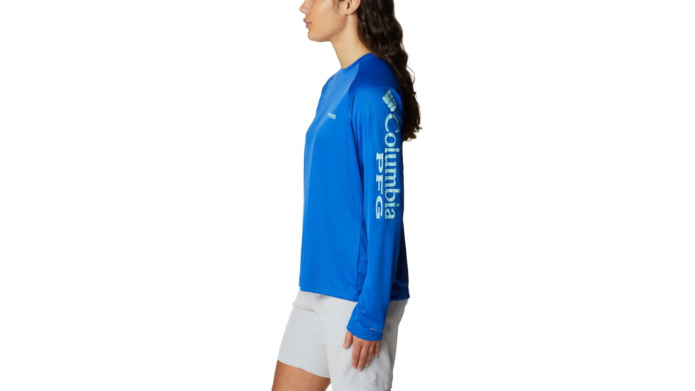 Columbia Tidal Tee II Long Sleeve Shirt - Womens, Blue Macaw/Gulf Stream Logo, 2XL, 1577661408BlMcwGfStrmLg2L