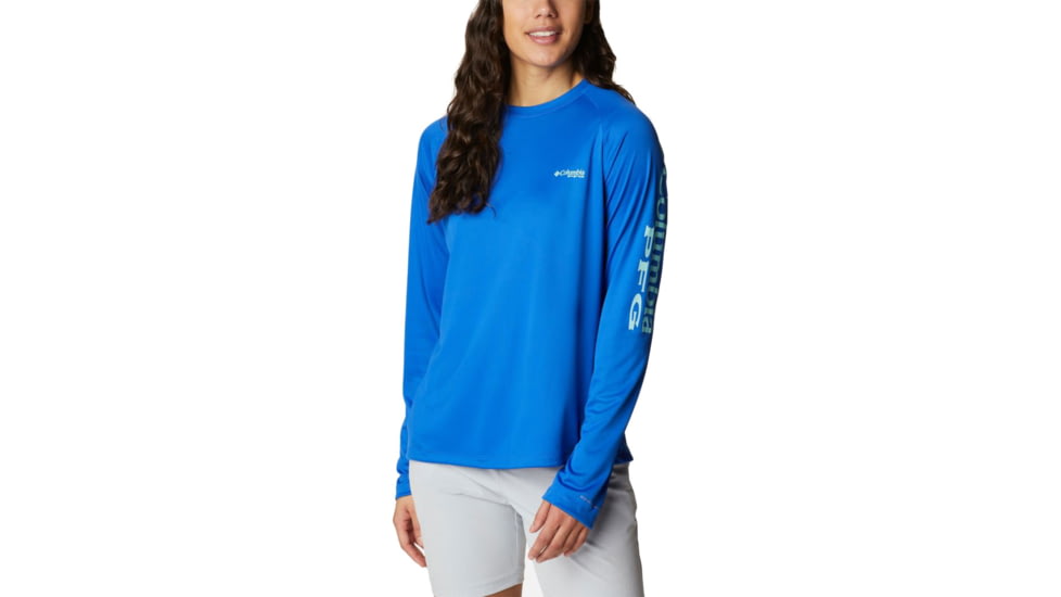 Columbia Tidal Tee II Long Sleeve Shirt - Womens, Blue Macaw/Gulf Stream Logo, 2XL, 1577661408BlMcwGfStrmLg2L