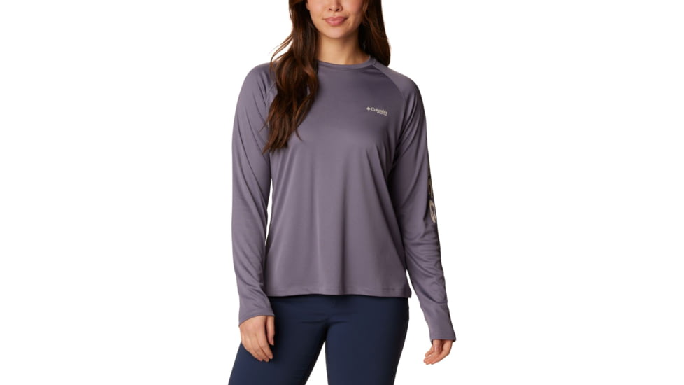 Columbia Tidal Tee II Long Sleeve Shirt - Womens, Granite Purple/Stone Logo, 2XL, 1577661518GrntPrplStnLg2L