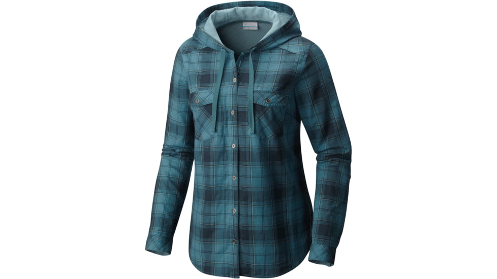 Columbia Times Two Hooded Long Sleeve Shirt - Women's-Cloudburst Boyfriend Plaid-Medium