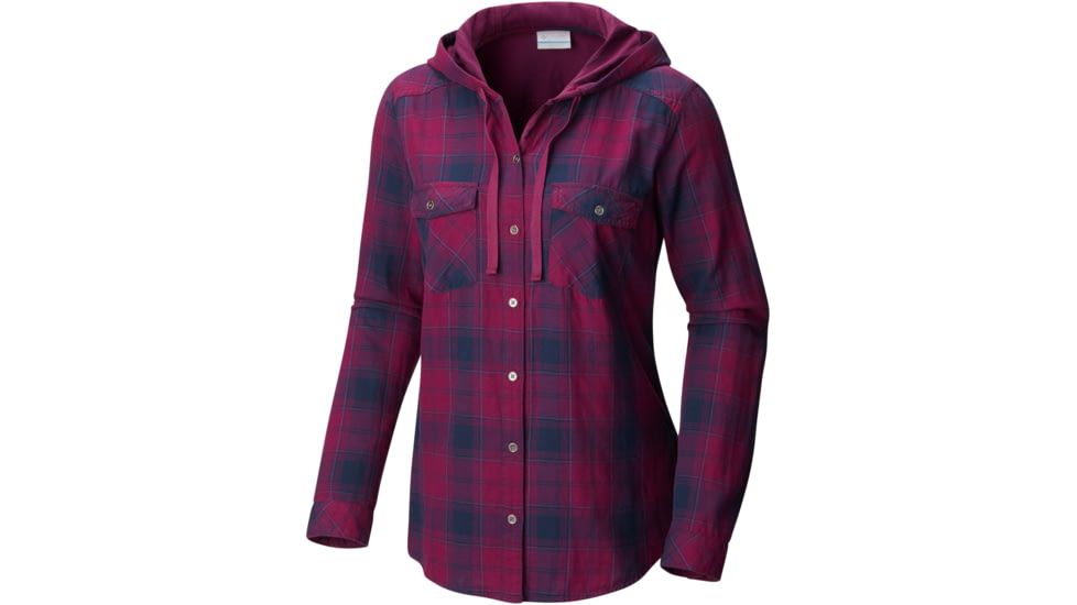 Columbia Times Two Hooded Long Sleeve Shirt - Women's-Dark Raspberry Boyfriend Plaid-X-Small