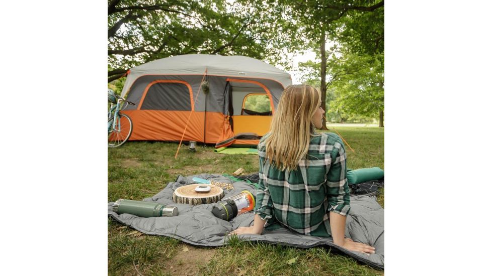 Core Equipment 10 Person Straight Wall Cabin Tent, Orange/Gray, 14 x 10 ft, 40034