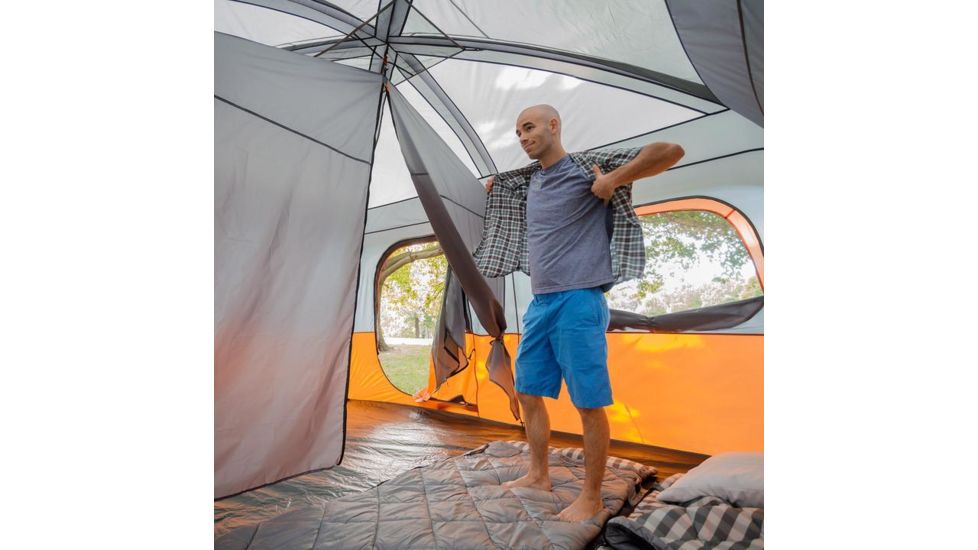 Core Equipment 10 Person Straight Wall Cabin Tent, Orange/Gray, 14 x 10 ft, 40034