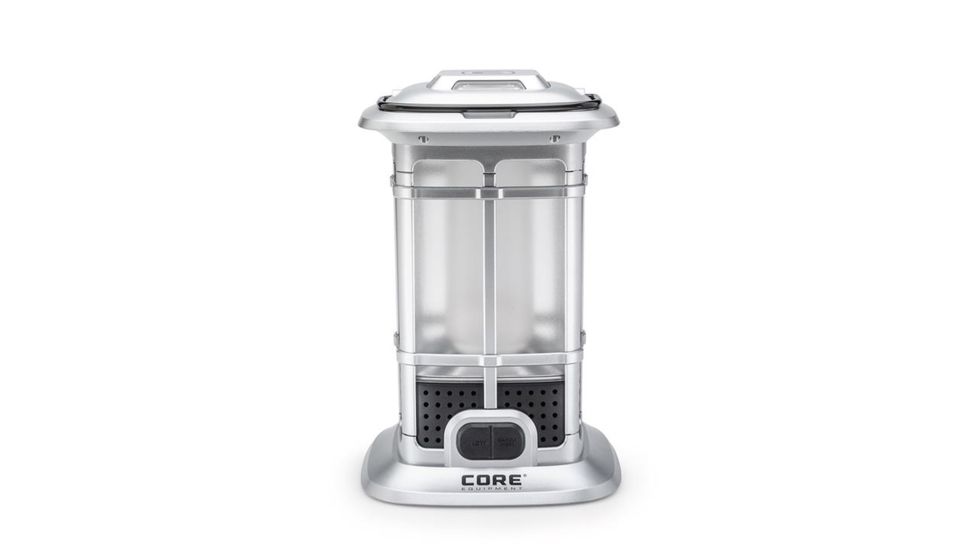 Core Equipment 1000 Lumen Warm LED Patio Lantern with Candlelight Mode, Gray, 7.8 x 7.8 x 10.2 in, 40048