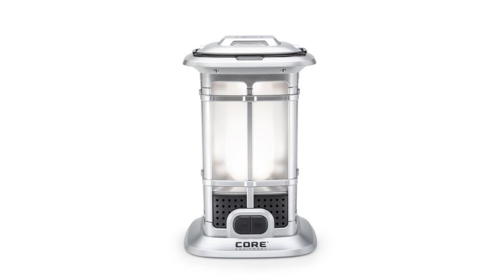 Core Equipment 1000 Lumen Warm LED Patio Lantern with Candlelight Mode, Gray, 7.8 x 7.8 x 10.2 in, 40048