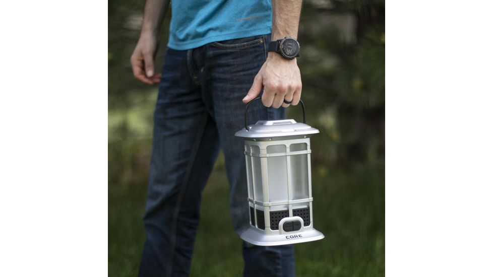 Core Equipment 1000 Lumen Warm LED Patio Lantern with Candlelight Mode, Gray, 7.8 x 7.8 x 10.2 in, 40048