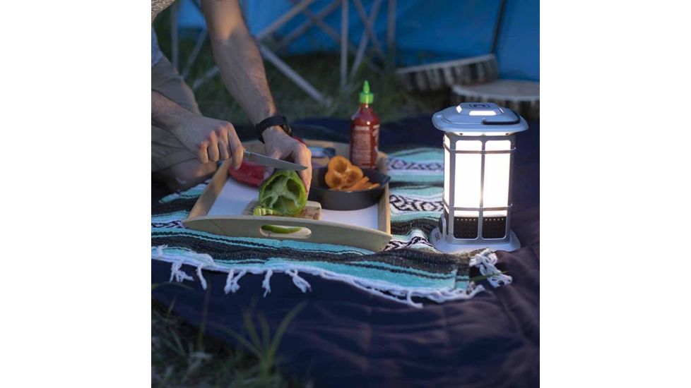 Core Equipment 1000 Lumen Warm LED Patio Lantern with Candlelight Mode, Gray, 7.8 x 7.8 x 10.2 in, 40048