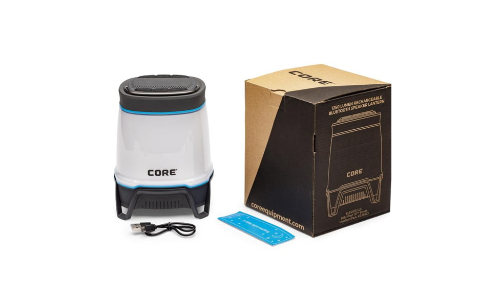 Core Equipment 1250 Lumen Rechargeable Bluetooth Speaker Lantern, Gray, 5.4 x 5.4 x 6.9 in, 40078