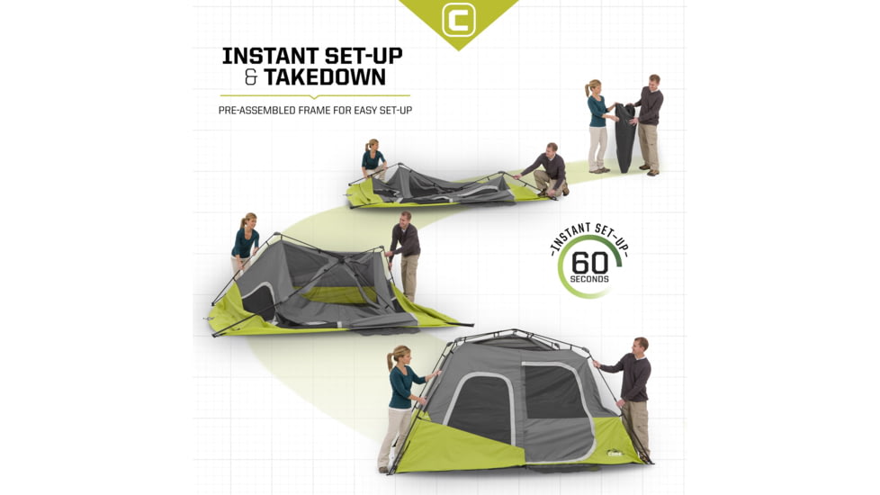 Core Equipment 6 Person Instant Cabin Tent, Green/Grey, 40161