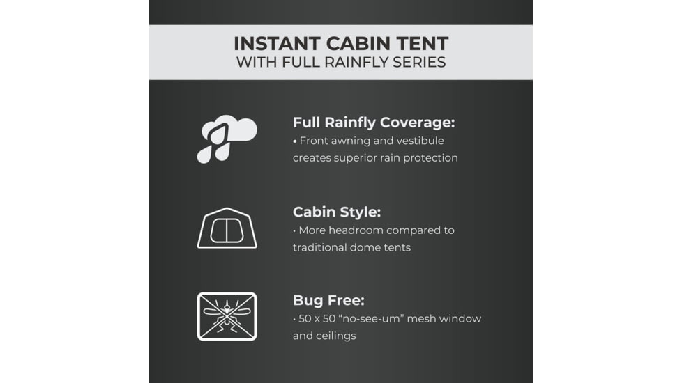 Core Equipment 6 Person Instant Cabin Tent w/ Full Fly, Grey, 40216