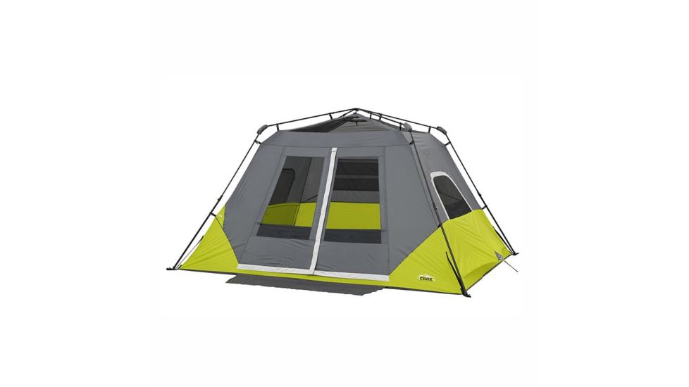 Core Equipment 6 Person Instant Cabin Tent with Awning, Green/Gray, 11 x 9 ft, 40059