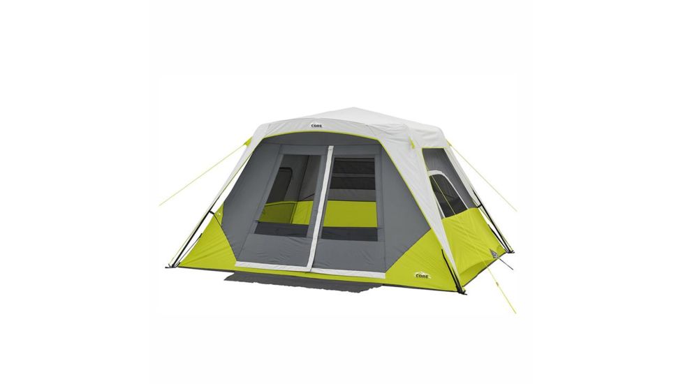 Core Equipment 6 Person Instant Cabin Tent with Awning, Green/Gray, 11 x 9 ft, 40059