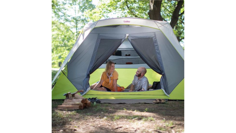 Core Equipment 6 Person Instant Cabin Tent with Awning, Green/Gray, 11 x 9 ft, 40059