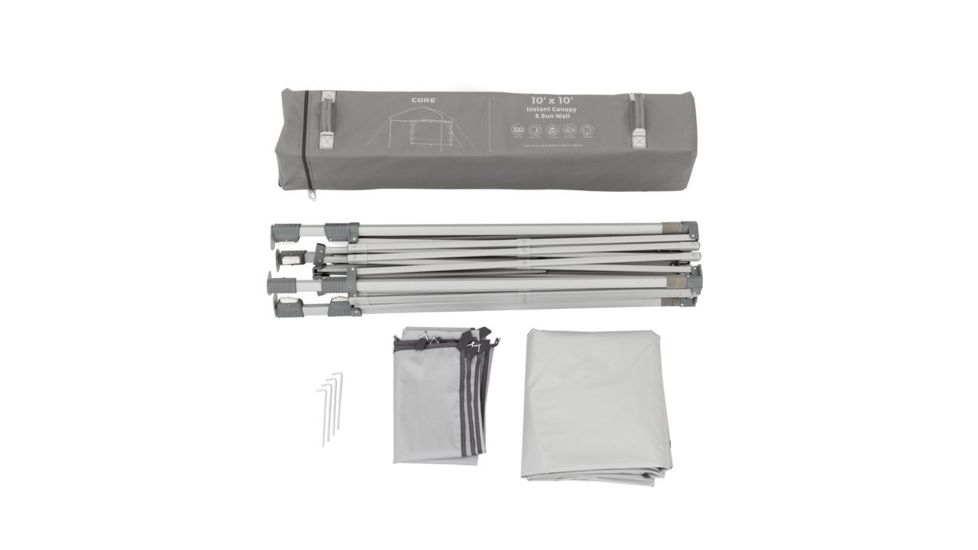 Core Equipment Instant Canopy w/ Sun Wall Combo, Gray, 10x10 ft, 40080