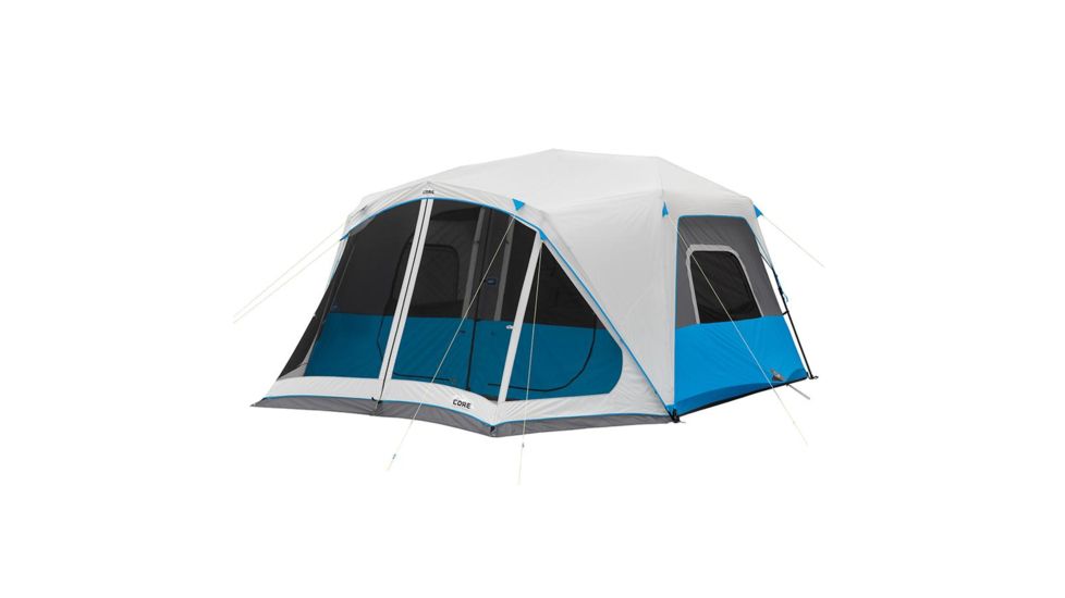 Core Equipment Lighted 10 Person Instant Cabin Tent w/Screen Room, Green/Gray, 14 x 14.5 ft, 40063