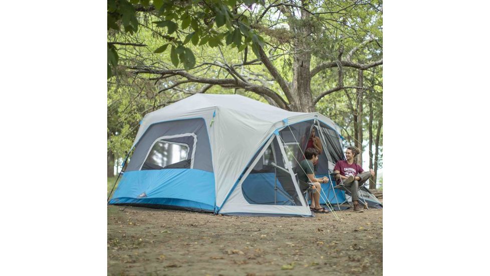 Core Equipment Lighted 10 Person Instant Cabin Tent w/Screen Room, Green/Gray, 14 x 14.5 ft, 40063