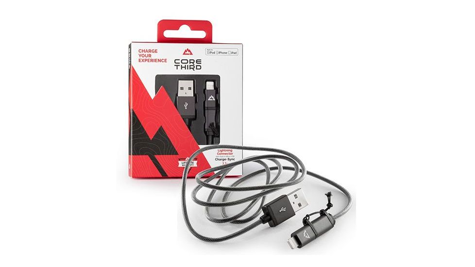 Core Third Dual Lightning/Micro USB Cable, 3.3ft, Grey, Braided Nylon, 1 Year Mfg Warranty, COR-81272
