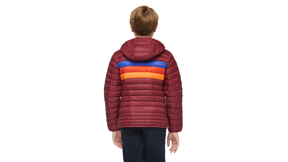 Cotopaxi Fuego Down Hooded Jacket - Kids, Burgundy Stripes, Small, KFDJ-F23-BURGS-Kids-S