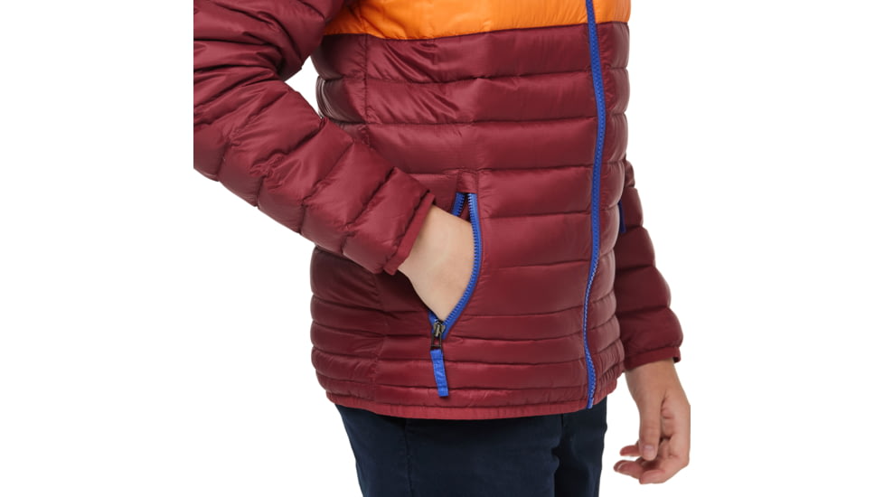 Cotopaxi Fuego Down Hooded Jacket - Kids, Burgundy Stripes, Small, KFDJ-F23-BURGS-Kids-S