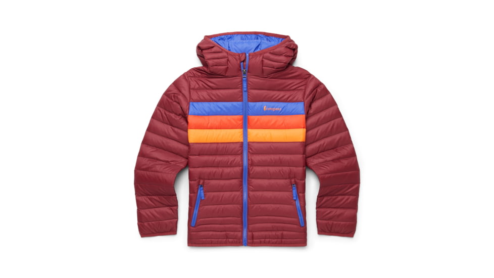 Cotopaxi Fuego Down Hooded Jacket - Kids, Burgundy Stripes, Small, KFDJ-F23-BURGS-Kids-S