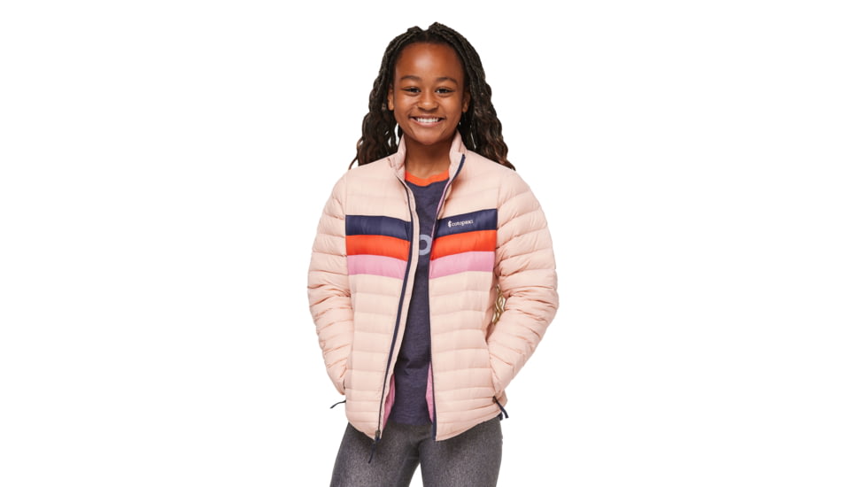 Cotopaxi Fuego Down Hooded Jacket - Kids, Rosewood Stripes, Large, KFDJ-F23-ROSEWS-Kids-L