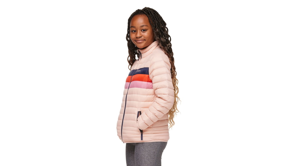 Cotopaxi Fuego Down Hooded Jacket - Kids, Rosewood Stripes, Large, KFDJ-F23-ROSEWS-Kids-L