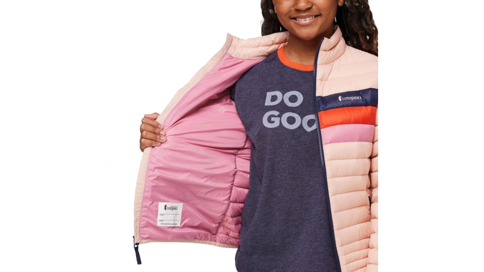 Cotopaxi Fuego Down Hooded Jacket - Kids, Rosewood Stripes, Large, KFDJ-F23-ROSEWS-Kids-L