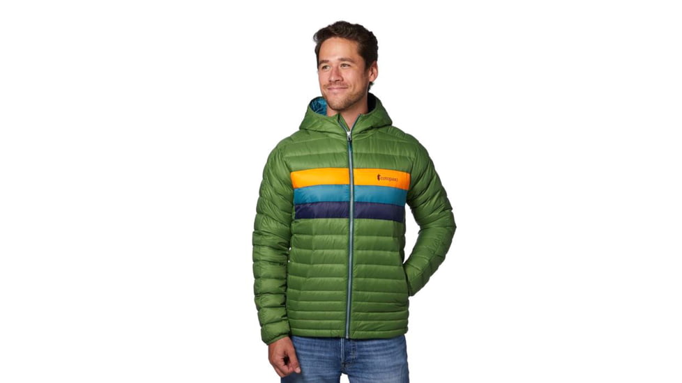 Cotopaxi Fuego Down Hooded Jacket - Mens, Avocado Stripes, Extra Large, FDJ-F20-AVOS-M-XL