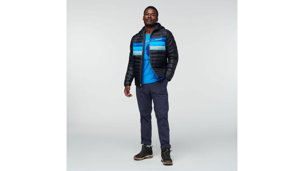 Cotopaxi Fuego Down Hooded Jacket - Mens, Black/Pacific Stripes, 2XL, FDJ-F22-BLKPAS-M-XXL