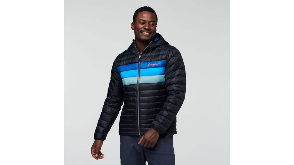 Cotopaxi Fuego Down Hooded Jacket - Mens, Black/Pacific Stripes, 2XL, FDJ-F22-BLKPAS-M-XXL