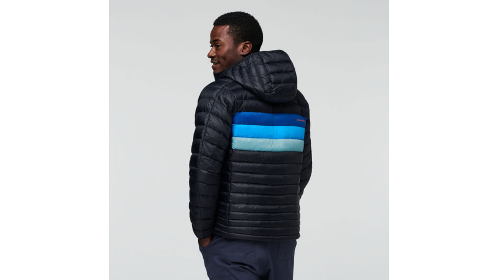 Cotopaxi Fuego Down Hooded Jacket - Mens, Black/Pacific Stripes, 2XL, FDJ-F22-BLKPAS-M-XXL