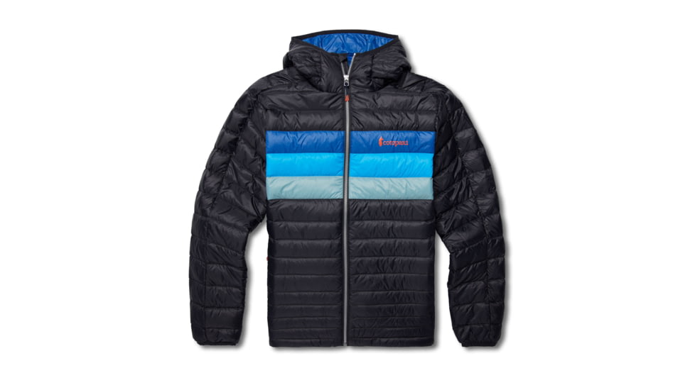 Cotopaxi Fuego Down Hooded Jacket - Mens, Black/Pacific Stripes, 2XL, FDJ-F22-BLKPAS-M-XXL