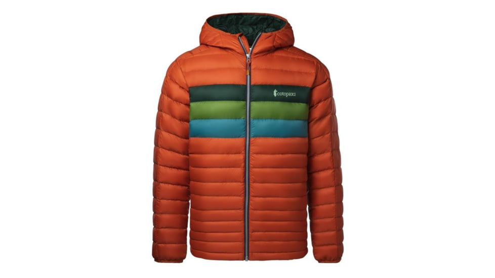 Cotopaxi Fuego Down Hooded Jacket - Mens, Cayenne Stripes, Large, FDJ-F20-CAYS-M-L