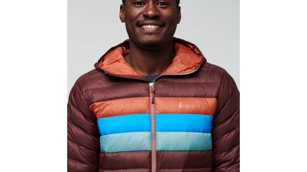 Cotopaxi Fuego Down Hooded Jacket - Mens, Chestnut Stripes, Large, FDJ-F22-CHSNTHS-M-L