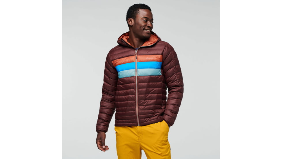 Cotopaxi Fuego Down Hooded Jacket - Mens, Chestnut Stripes, Large, FDJ-F22-CHSNTHS-M-L