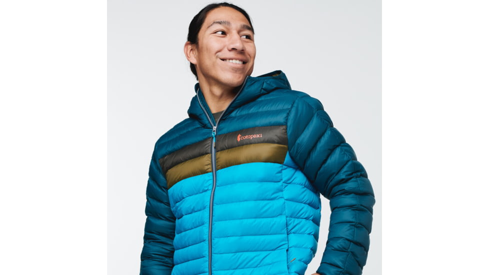 Cotopaxi Fuego Down Hooded Jacket - Mens, Deep Ocean &amp; Mineral Blue, Large, FDJ-S22-DOMTM-M-L