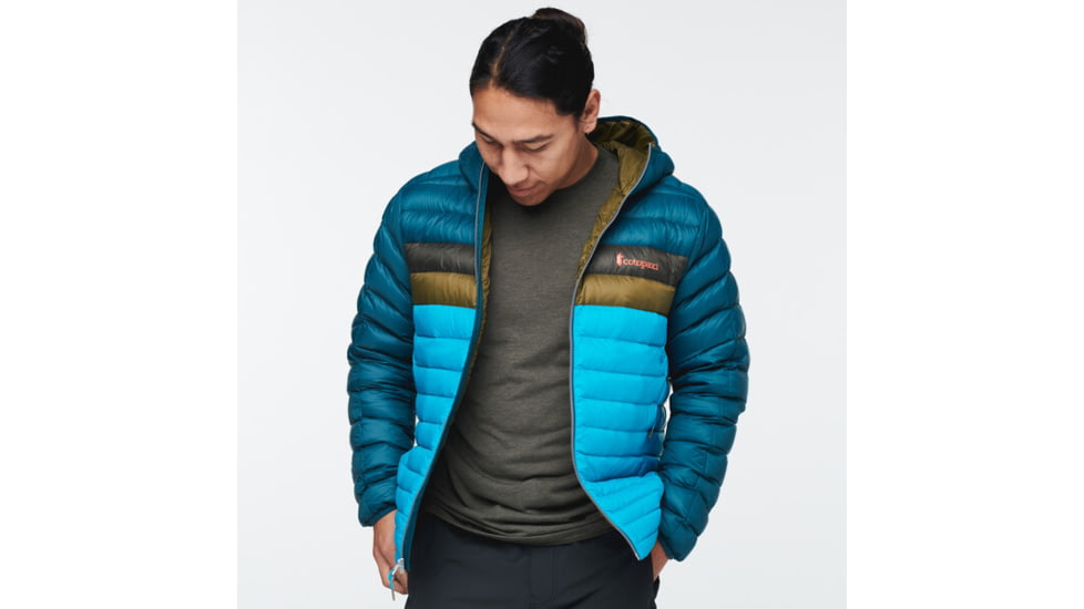 Cotopaxi Fuego Down Hooded Jacket - Mens, Deep Ocean &amp; Mineral Blue, Large, FDJ-S22-DOMTM-M-L