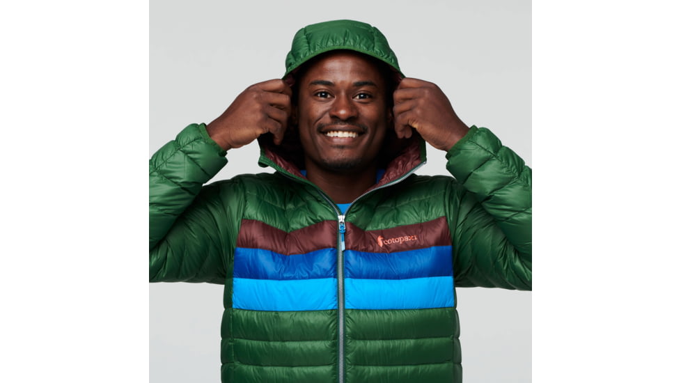 Cotopaxi Fuego Down Hooded Jacket - Mens, Forest Stripes, Small, FDJ-F22-FORES-M-S
