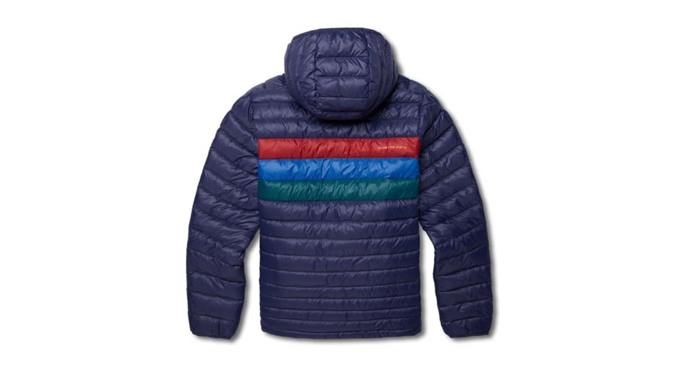 Cotopaxi Fuego Down Hooded Jacket - Mens, Maritime/Currant Stripes, Medium, FDJ-F22-MTCUR-M-M
