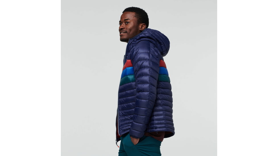 Cotopaxi Fuego Down Hooded Jacket - Mens, Maritime/Currant Stripes, Medium, FDJ-F22-MTCUR-M-M