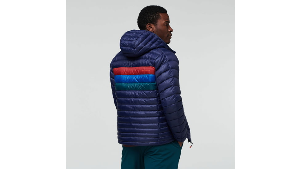 Cotopaxi Fuego Down Hooded Jacket - Mens, Maritime/Currant Stripes, Medium, FDJ-F22-MTCUR-M-M